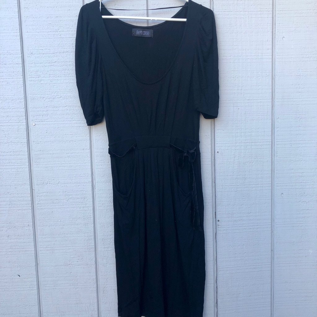 Zara Basics Belted Black Dress